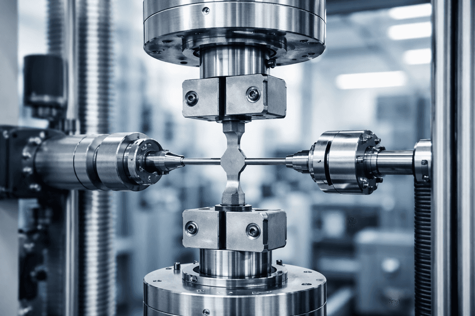 Close-up of a metal component under stress testing in an industrial laboratory