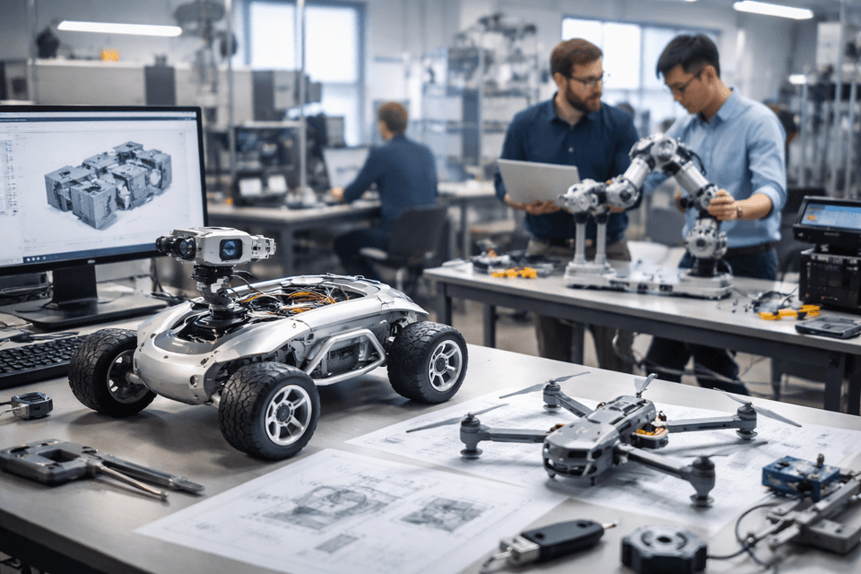 Photorealistic industrial prototype development scene