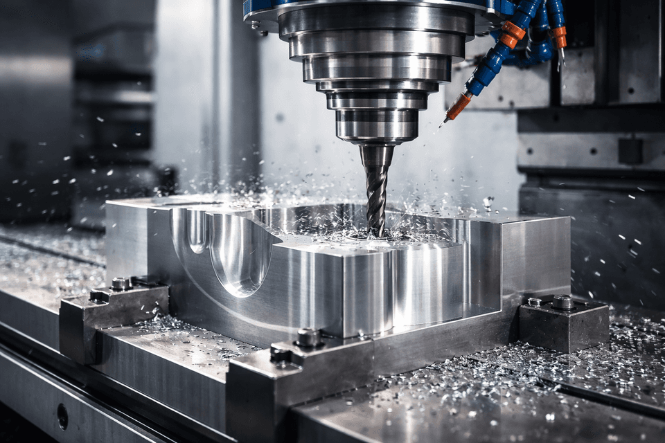 Industrial CNC machining with precise feed rate control